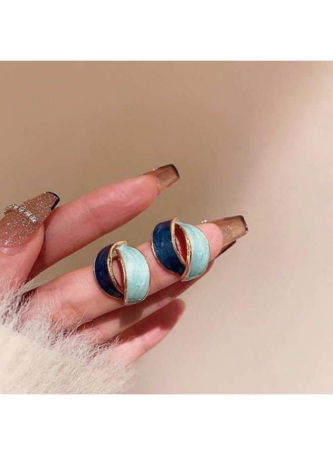 Ucanbe Style 77 Blue Curved Enamel Stud Earrings | S925 Sterling Silver Needle | Minimalist & Elegant for Women - Image 2